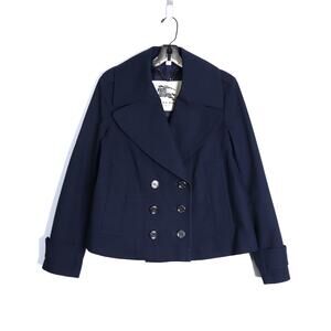 BURBERRY Crop Double Breasted Swing Jacket Dark Navy Long Sleeve Women's 40/US 6